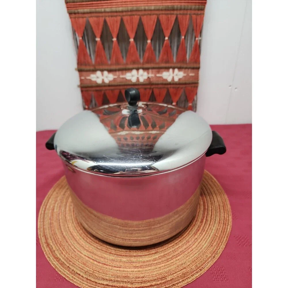 Vintage Farberware 8 Quart Stockpot With Lid Stainless Steel Aluminum Clad EUC
